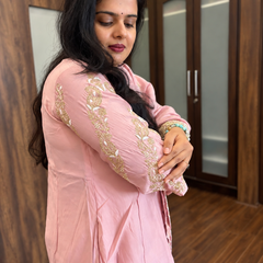 Blush Pink Embroidered Angarkha Style Suit Set