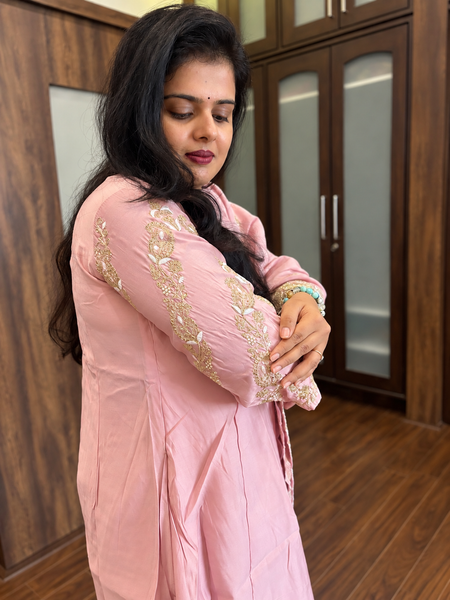 Blush Pink Embroidered Angarkha Style Suit Set