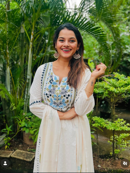 White Floral Embroidered Suit Set with Dupatta