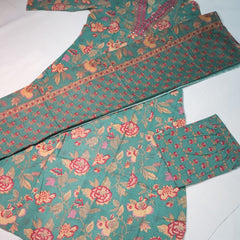 Rama Green Cotton Suit Piece with Phool Print