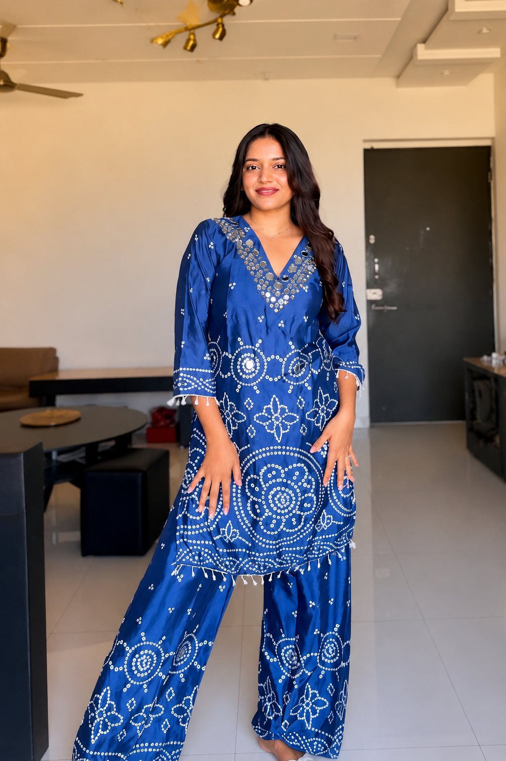 Mirror Work Bandhani Co-ord Set