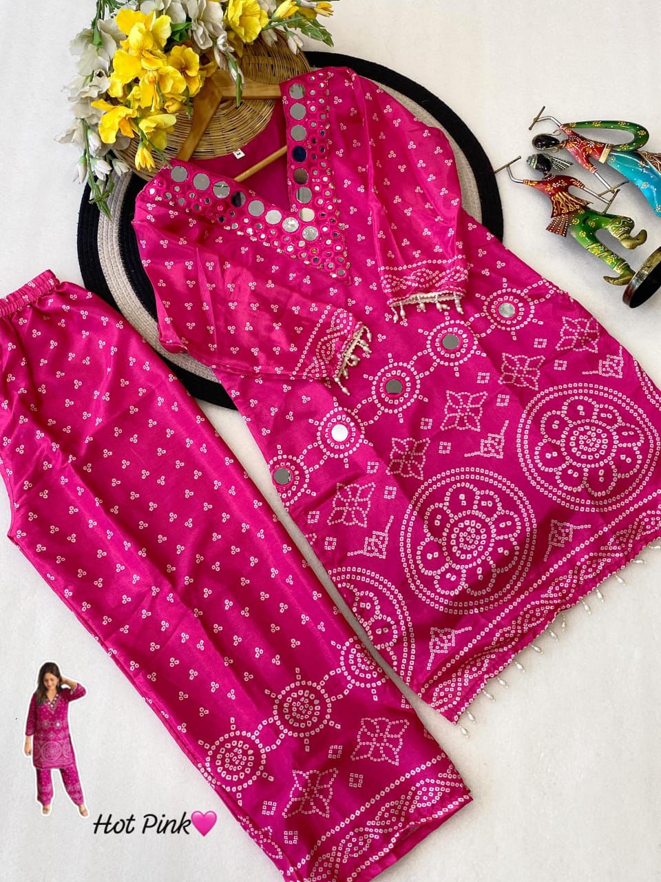 Mirror Work Bandhani Co-ord Set