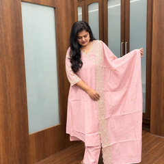 Blush Pink Embroidered Angarkha Style Suit Set