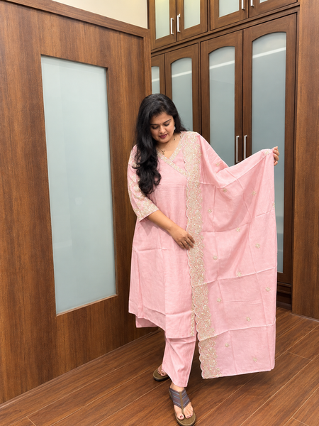 Blush Pink Embroidered Angarkha Style Suit Set