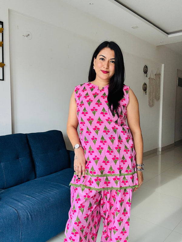 Gulabo- Pink floral Farshi Salwar Co-ord Set