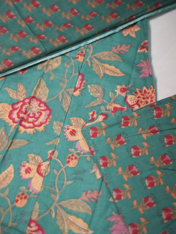 Rama Green Cotton Suit Piece with Phool Print
