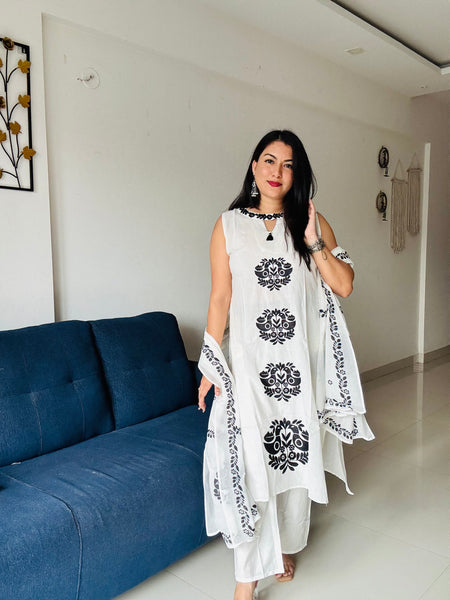 Nazakat Ivory Cotton Kurta Set | Handblock Print