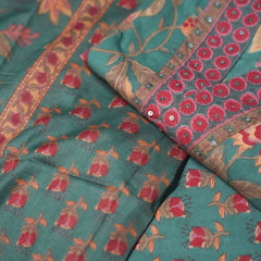 Rama Green Cotton Suit Piece with Phool Print