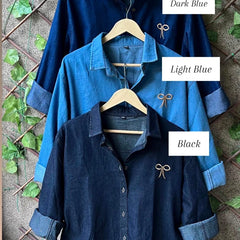 Bow Embroidered Denim Shirt | Free Size