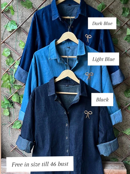 Bow Embroidered Denim Shirt | Free Size