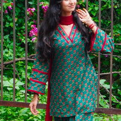 Gulnaar Teal Printed Farshi Salwar Set