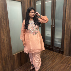 Peach Mirror Work Ethnic Kurta Set
