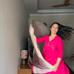 Gulabi Suit With Ajarakh Print Dupatta