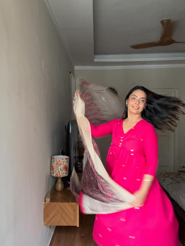 Gulabi Suit With Ajarakh Print Dupatta