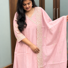 Blush Pink Embroidered Angarkha Style Suit Set