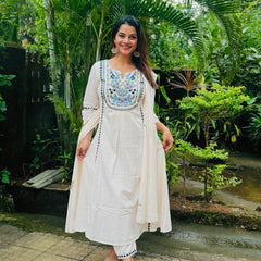 White Floral Embroidered Suit Set with Dupatta