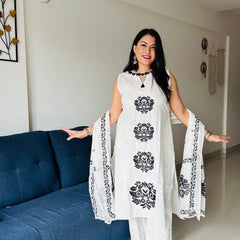 Nazakat Ivory Cotton Kurta Set | Handblock Print
