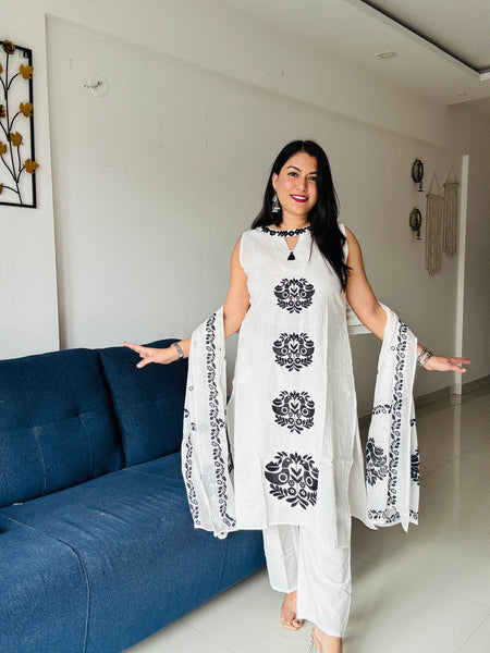 Nazakat Ivory Cotton Kurta Set | Handblock Print