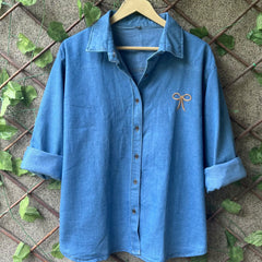Bow Embroidered Denim Shirt | Free Size