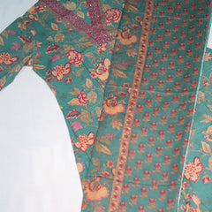 Rama Green Cotton Suit Piece with Phool Print