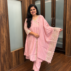 Blush Pink Embroidered Angarkha Style Suit Set