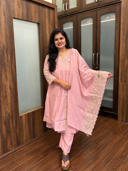 Blush Pink Embroidered Angarkha Style Suit Set