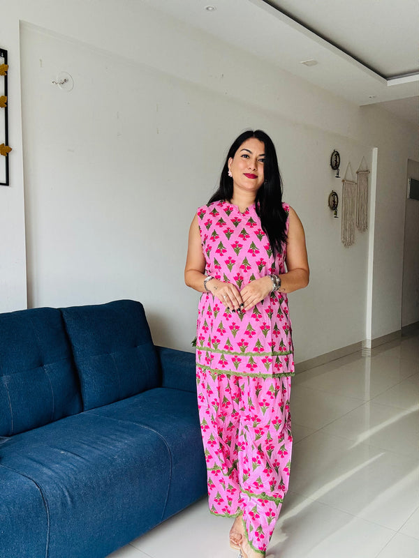 Gulabo- Pink floral Farshi Salwar Co-ord Set