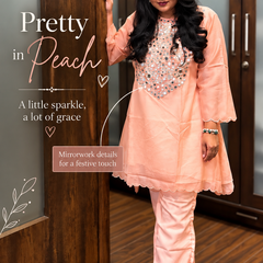 Peach Mirror Work Ethnic Kurta Set