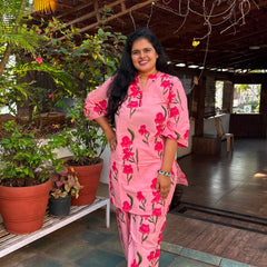 Pink Floral Ethnic Comfort Kurta Pant Set 🌸