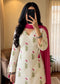 Ivory Floral Print Cotton Suit Set with Farshi Salwar & Tie up waist Detailing