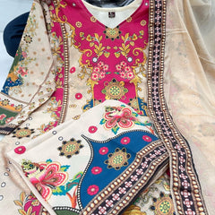 Festive Multicolour Printed Muslin Cotton Suit Set