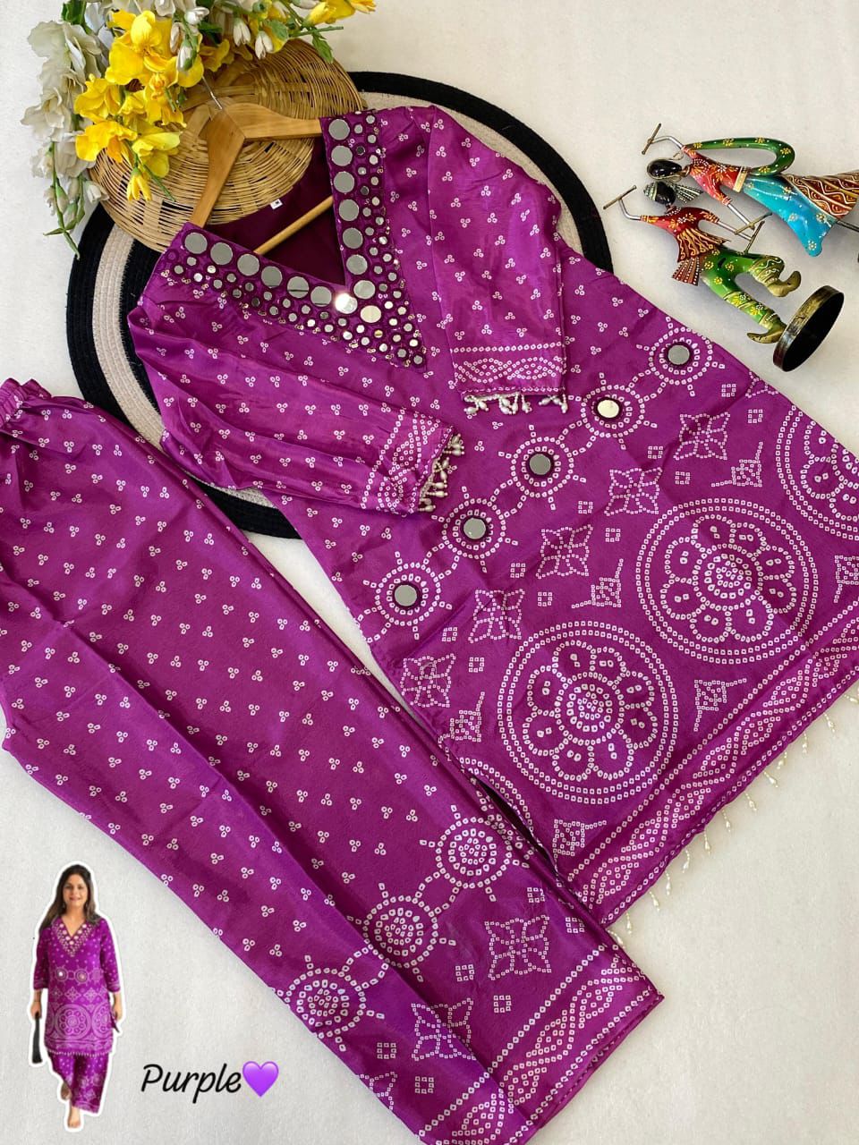 Mirror Work Bandhani Co-ord Set