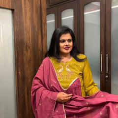 Mustard Yellow Embroidered Kurta Set with Wine Dupatta