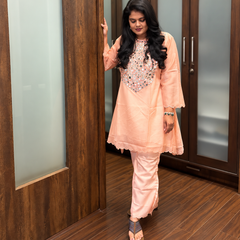 Peach Mirror Work Ethnic Kurta Set