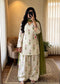 Ivory Floral Print Cotton Suit Set with Farshi Salwar & Tie up waist Detailing