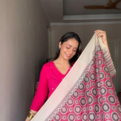 Gulabi Suit With Ajarakh Print Dupatta