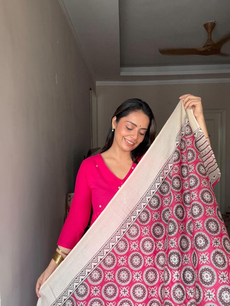 Gulabi Suit With Ajarakh Print Dupatta