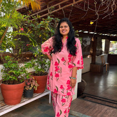 Pink Floral Ethnic Comfort Kurta Pant Set 🌸