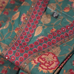 Rama Green Cotton Suit Piece with Phool Print