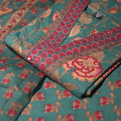 Rama Green Cotton Suit Piece with Phool Print