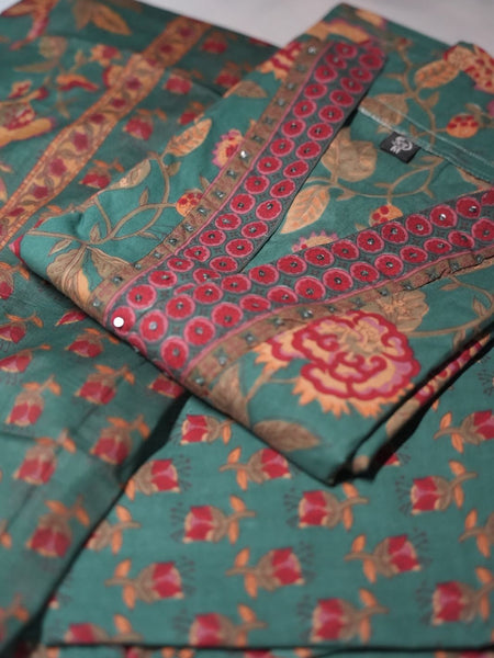 Rama Green Cotton Suit Piece with Phool Print