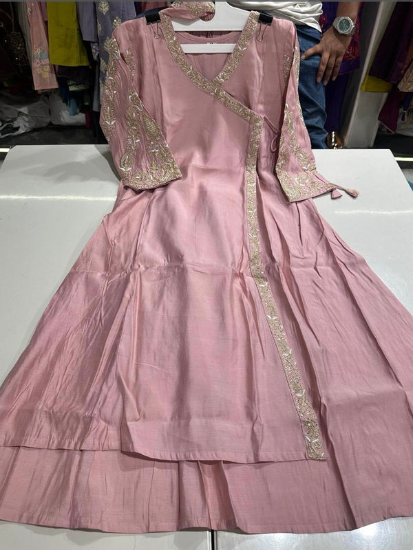 Blush Pink Embroidered Angarkha Style Suit Set