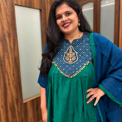Emerald Green & Royal Blue Embroidered Kurta Pant Set with Dupatta