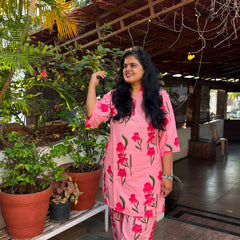 Pink Floral Ethnic Comfort Kurta Pant Set 🌸