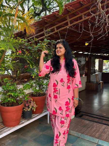 Pink Floral Ethnic Comfort Kurta Pant Set 🌸