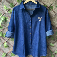 Bow Embroidered Denim Shirt | Free Size