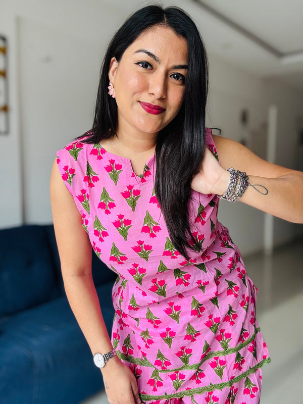 Gulabo- Pink floral Farshi Salwar Co-ord Set