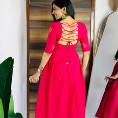 Fuchsia Pink Embroidered Anarkali Co-ord Set with back detailing