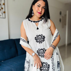 Nazakat Ivory Cotton Kurta Set | Handblock Print