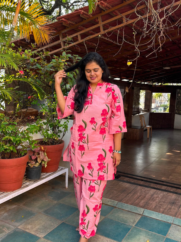 Pink Floral Ethnic Comfort Kurta Pant Set 🌸
